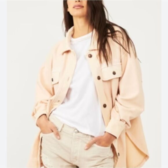 Free People Ruby Cream Oversized Shaket Jacket Button Closure Sz M - Picture 8 of 14